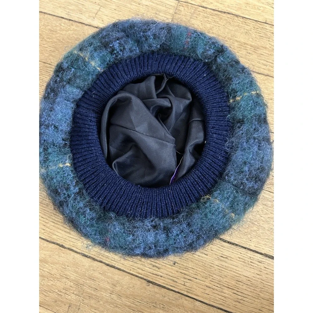Plaid Wool Hat Pom-Pom Green Plaid Highland Home Industries Scotland Wool Mohair